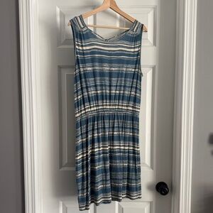 LOFT Blue and Cream Striped Dress